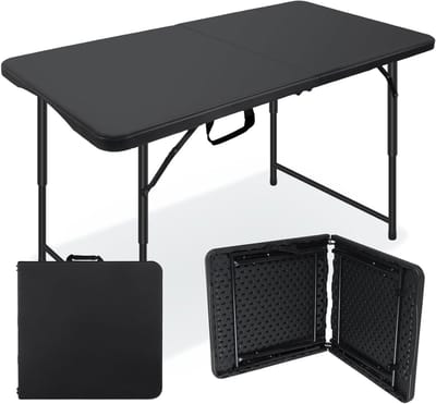Opklapbare Tafel - Klaptafel Tafel - Buitenactiviteiten Gebruik - In hoogte verstelbaar - 122 cm - Zwart