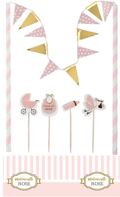 SANTEX - 6 roze baby shower taartdecoraties complete set