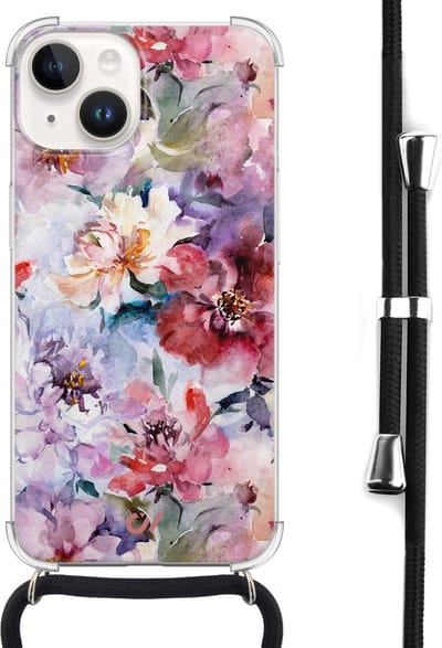 Casevibes - Telefoonhoesje met koord - Geschikt voor Apple iPhone 14 - Bloemen Acryl - Roze -