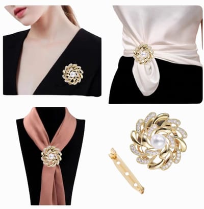Dames 3-in-1 Broche & Sjaalspeld Bloem – Sjaal, Blouse, T-shirt of Jurk – Parel, Kristal & Goudkleurig – Elegant & Veelzijdig -Kristal, goudkleurig - Sjaal Klem - Kledingsieraden 35MM| Feest| Gala| Broche bloem voor Bruiloft