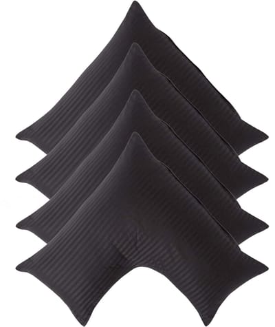 Homescapes Satijn Streep Katoen V-Kussensloop – Set van 4 - Zwart - 100% Egyptisch Katoen - 330TC - 38 x 76 cm