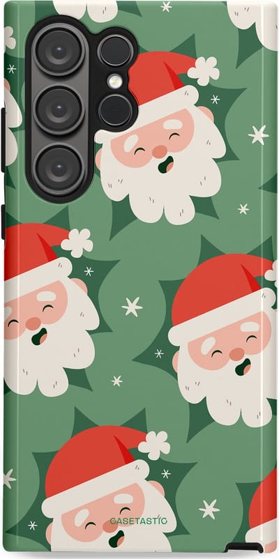 Casetastic hoesje geschikt voor Samsung Galaxy S23 Ultra - Dubbellaagse bescherming - Vrolijke Kerstmannen in de Sneeuw - Fashion Case - Saliegroen Wit Perzik Crème