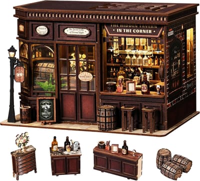 Miniatuur Huisset - 3D Houten Puzzel - Boekenplank Decoratie - Gedetailleerd Model - 10 x 5 x 25 cm - Bruin