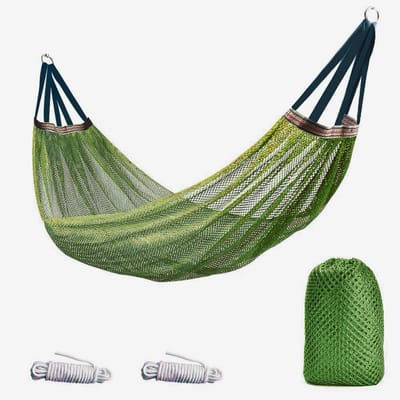 Nylon Net Hangmat 260x130 cm - Outdoor Hangmat - Inclusief opbergzak - Draagvermogen 294 kg - Lichtgewicht & Compact - voor Tuin, Camping en Binnen/Buiten - Groen