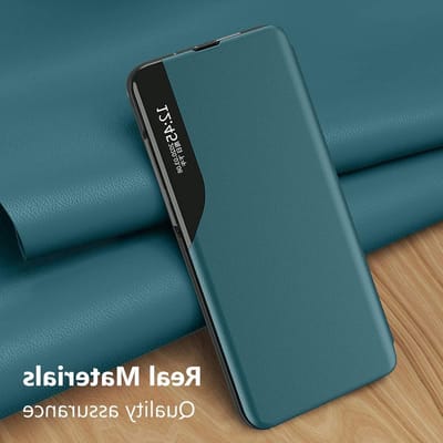 Boekstijl Hoes voor Samsung Galaxy Note 10+ met Spiegelontwerp en Duidelijk Venster, Volledige Bescherming en Standfunctie, Groene Flip Folio Case