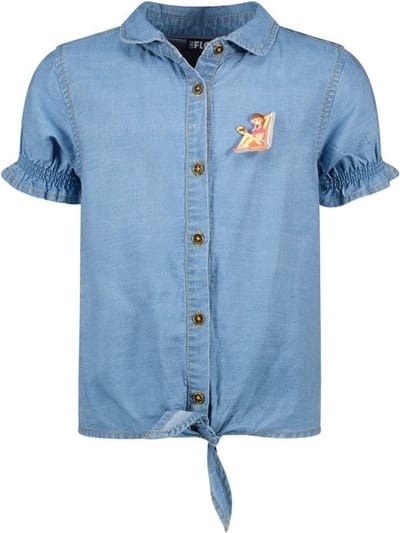 Like Flo Meisjes blouse met knoop - Lt denim