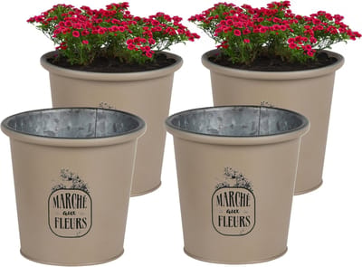 Sunnydays /plantenpot/bloempot - 4x - zink - taupe - D14 x H13 cm