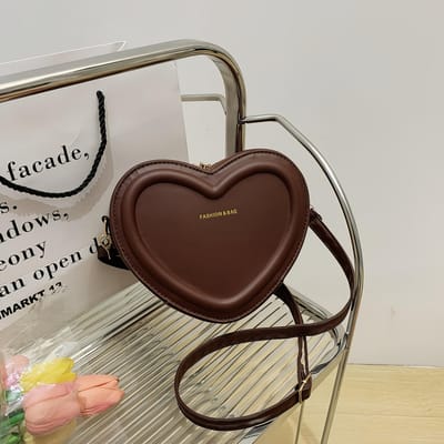 Hart Crossbody Tas Dames Effen Kleur PU Leer Veelzijdige Lieve Schoudertas Mode Handtas-tan gray