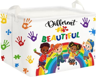 Grote Opvouwbare Opbergmand met Handvat voor Kinderkamer - Regenboog en Handafdruk