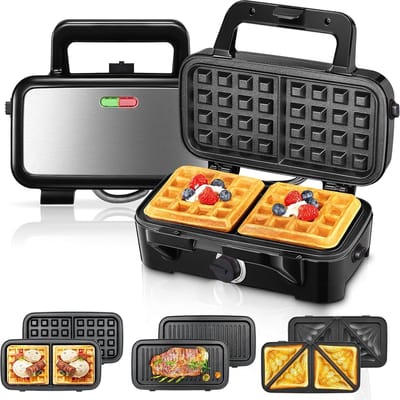 White-label® Wafelijzer met Verwisselbare Platen - Contact Grill - Tosti Apparaat - Zwart en Zilver