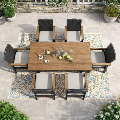 Tuin loungeset 7-delig 60x60 cm polyrotan met ligfunctie – Modulaire loungeset met kussens, slaapbank outdoor, weerbestendig balkon & terras tuinmeubelen grijs – Urbanhome