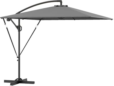 Zweefparasol met Voet - Ø 260 cm - Vierkant - Waterdicht - Kantelbaar - Verstelbare Hoogte - Grijs