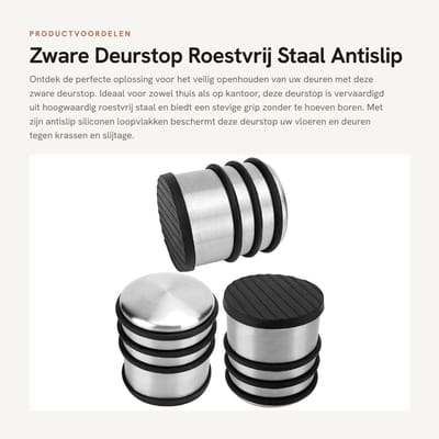 Dailygoods- Deurstop Premium - Zware Roestvrijstalen Deurstoppers - Antislip Siliconen Loopvlakken - 3 Stuks - Duurzaam en Modern Design