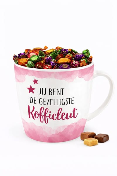 Mok - Koffie - Cadeau - Traktatie - Keramiek - Koffieleut - Toffeemix - Zijden lint: "Speciaal voor jou"