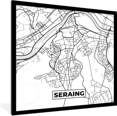 Fotolijst incl. Poster Zwart Wit- België – Seraing – Stadskaart – Kaart – Zwart Wit – Plattegrond - 40x40 cm - Posterlijst