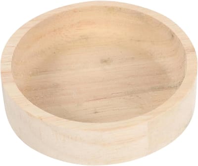 Houten Voerbak - Kom Kleine Dieren - Voeren en Water Geven - Glad en Afwasbaar - 8x8x2 cm - Beige