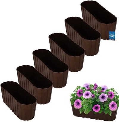 KOTARBAU® 6 st. Balkonbak, Bloembak voor Balkon, Kunststof, 40 x 13 x 13 cm, Bruin, Plantenbak Balkon, Groot, Rustiek, Weerbestendig Plantenbak, voor Binnen en Buiten
