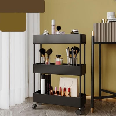 Meerdere verdiepingen keuken opbergrek mobiele trolley badkamer smalle naad opbergrek vloer afwerking rek slaapkamer opbergrek 3 Layer zwart