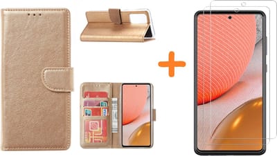 Hoesje Geschikt Voor Samsung Galaxy A72 hoesje Goud - Galaxy A72 hoesje wallet cover met Pasjeshouder - 2x screenprotector Hoesje Geschikt Voor Samsung Galaxy A72 5G