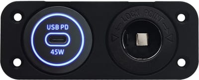 ProRide 12-24V USB C Autolader 1 Poort Inbouw - 45W - Sigarettenaansteker - Tweevoudig Paneel - Blauw