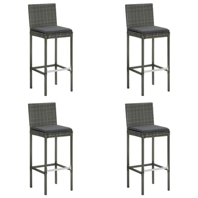 vidaXL Tuinbarkrukken met kussens 4 st poly rattan grijs