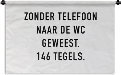 Wandkleed - Wanddoek - Spreuken - Quotes - Zonder telefoon naar de wc geweest. 146 tegels. - Telefoon - 180x120 cm - Wandtapijt