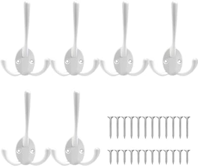 Dailygoods- Jashaken 6 Stuks - Wandhaken Met 3 Haken - Zinklegering - Inclusief 24 Schroeven - Voor Kleding/Hats/Handdoeken - Schokbestendig