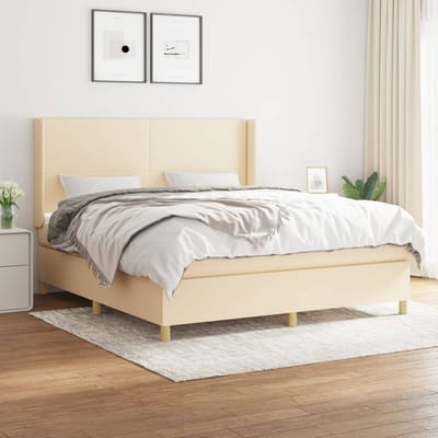 vidaXL - Boxspring - met - matras - stof - crèmekleurig - 180x200 - cm