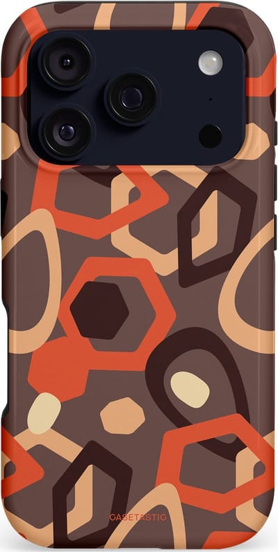 Casetastic hoesje geschikt voor Apple iPhone 17 Pro - MagSafe - Dubbellaagse bescherming - Abstracte Retro Vormen - Fashion Case - Donkergrijs Terracotta Taupe