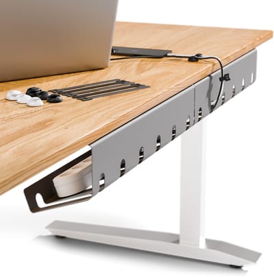 kabelgoot grijs/zilver set van 2 – incl. 10× klittenband kabelbinders en -klemmen – eenvoudige installatie incl. schroeven – organizer voor kantoor en thuiskantoor