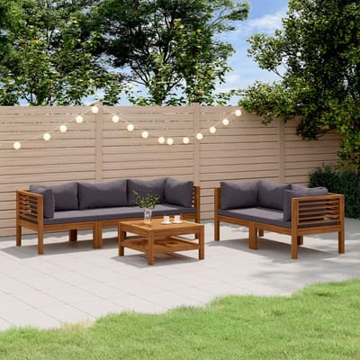 vidaXL - 6-delige - Loungeset - met - kussens - massief - acaciahout