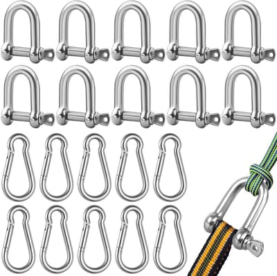 Dailygoods- Karabijnhaken 10 stuks - D-vormige Sluitingen - Roestvrij Staal 304 - Duurzaam en Slijtvast - Voor Bergbeklimmen en Wandelen - Afmetingen 31x29mm/50x25mm