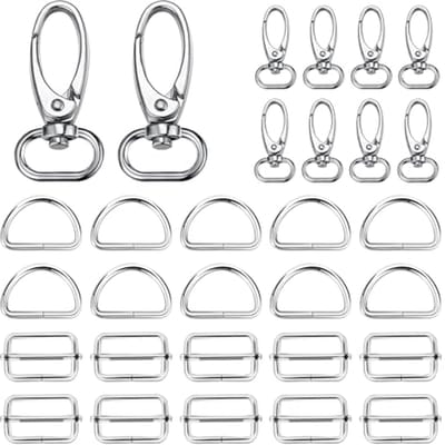 30Pcs Bag Fasteners Set - Swivel Snap Hooks, Metal D Ring & Slide Buckle for DIY Craft and Handbag