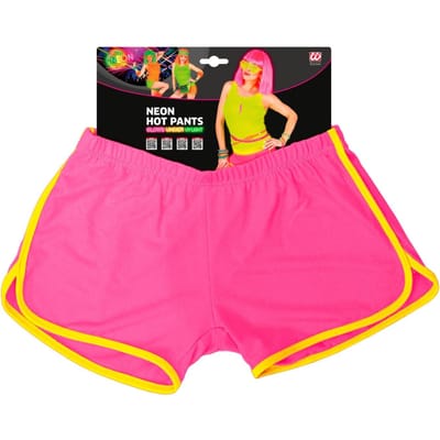 Widmann - Jaren 80 & 90 Kostuum - Sportieve Hotpants Neon Roze Vrouw - Roze - One Size - Carnavalskleding - Verkleedkleding