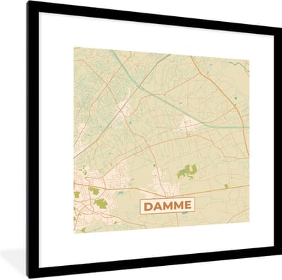 Fotolijst incl. Poster - Damme - Vintage - Plattegrond - Stadskaart - Kaart - 40x40 cm - Posterlijst