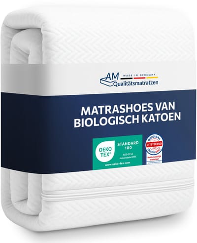 AM Qualitätsmatratzen Hoogwaardige Organic-Cotton Matrashoes 80x200cm met ritssluiting - 16 cm Kernhoogte - Allergeen vrij - Wasbaar op 60 graden - 4-zijdige ritssluiting - 80x200
