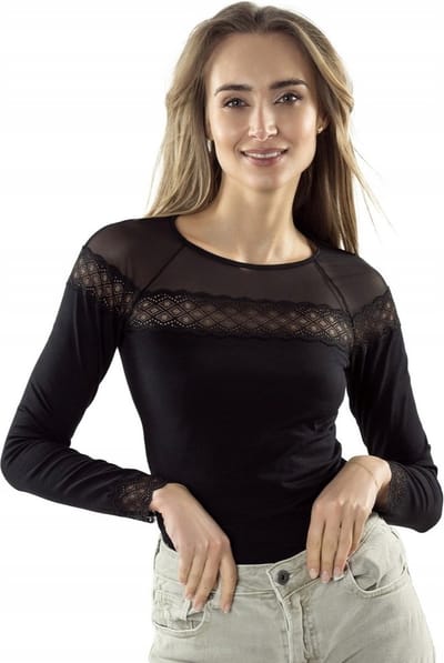 Eldar | Ovidia | mooie katoenen blouse | lange mouw | kant en tule | zwart XL