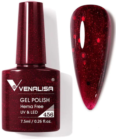 Venalisa UV Gellak Rood Glitter - 7.5 ml - Rode Gellak - Gellac Rood - Gellak Red - Gellak Set Rood - Gellak Kleuren - Venalisa Gellak - Gellak Nagellak