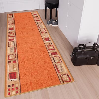 Tapiso Antislip Tapijtloper – Gangloper Keukenloper Oranje – Rubber Onderkant Geometrisch Maat- 80x100