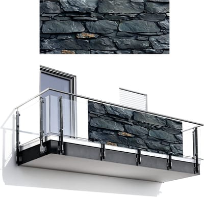 Balkonscherm 300x120 cm - Balkonposter Stenen - Steenoptiek - Antraciet - Grijs - Balkon scherm decoratie - Balkonschermen - Balkondoek zonnescherm