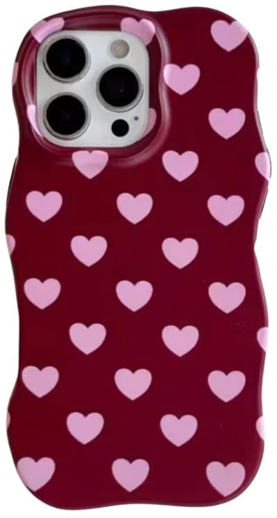 Bruin Telefoonhoesje Geschikt voor iPhone 13 – Wavy Case van PC - Roze hartjes Print – 4 season must haves