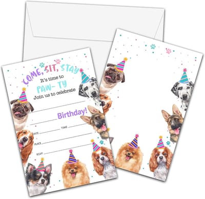 20 Verjaardagsuitnodigingen Honden en Puppy's met Enveloppen - Feestuitnodigingen Huisdieren