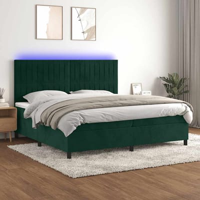 vidaXL - Boxspring - met - matras - en - LED - fluweel - donkergroen - 200x200 - cm