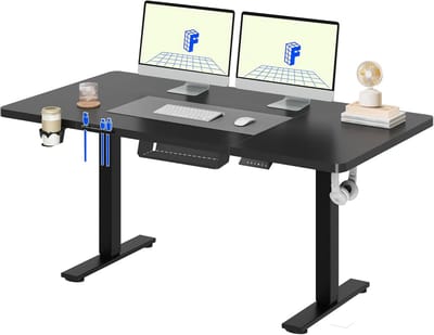 Elektrisch Tafelblad - Sta bureau - Ergonomisch werken - Geheugenfunctie anti-botsing - 140x60 cm - Zwart