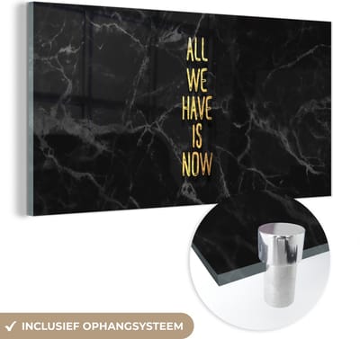 MuchoWow® Glasschilderij 40x20 cm - Schilderij acrylglas - Quotes - Spreuken - Goud - Marmer - Foto op glas - Schilderijen