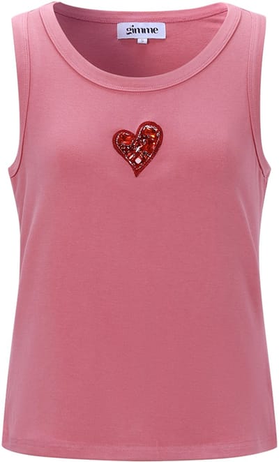 Gimme - Shiny Heart Top – Comfortabele Top met Glanzend Hartjespatroon – Modieuze Basic met een Speelse Touch - Donker Roze - Maat S