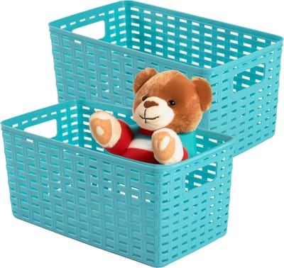 Plasticforte Opbergmand - 4x - Kastmand - rotan kunststof - turquoise blauw - 5 Liter - 15 x 28 x 13 cm