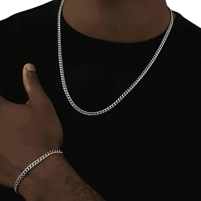 2-Delige Hip Hop RVS Ketting en Armband Set Heren - Roestvrij Staal Zilveren Kleur - Duurzaam & Stijlvol - Streetwear Accessoire - Verkleuringsvrij - Perfect voor Urban Fashion, Feestjes & Dagelijks Gebruik - Cuban Link Armband en Ketting