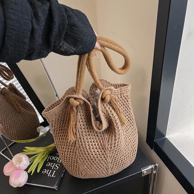 Grand Sac Cabas Tissé Creux pour Femmes Été Nouvelle Mode Sac Bandoulière Tissé Paille Style Vacances Plage Sac pour Femmes gray
