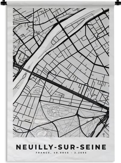 Wandkleed - Wanddoek - Plattegrond - Neuilly-sur-Seine - Stadskaart - Kaart - Frankrijk - 120x180 cm - Wandtapijt